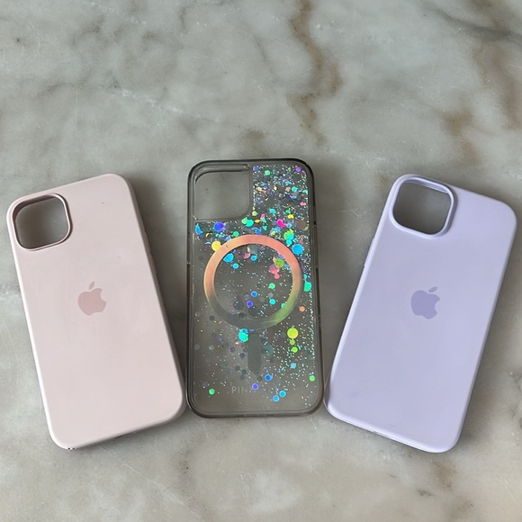 Apple iPhone 13 Silicone Case Set of 3 Purple, Pink and Glitter Pink Sky Case - Picture 14 of 15